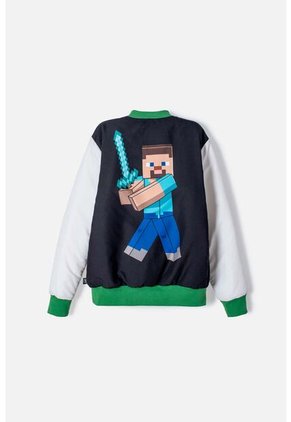 Chaqueta De Minecraft Marfil Y Negra Estampada En Frente Para Niño 12