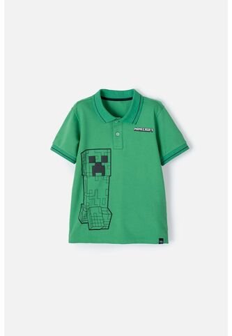 Camiseta Tipo Polo De Minecraft Verde  Para Niño 12 MINECRAFT