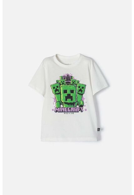 Camiseta De Minecraft Marfil Estampada En Frente Para Niño 14