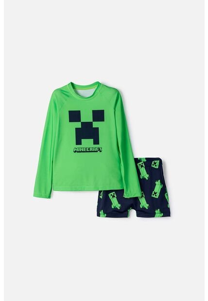 Conjunto De Minecraft Manga Larga Verde Y Azul Para Niño 10