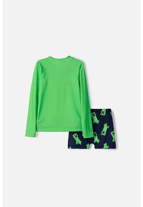 Conjunto De Minecraft Manga Larga Verde Y Azul Para Niño 10