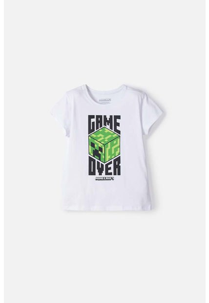 Camiseta De Minecraft Manga Corta Blanco Para Niño