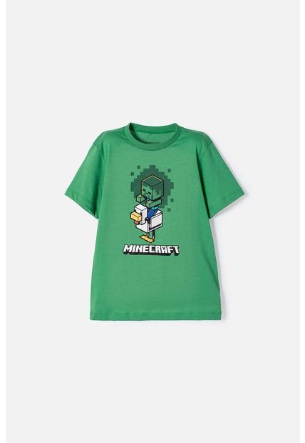 Camiseta De Minecraft Manga Corta Verde Para Niño