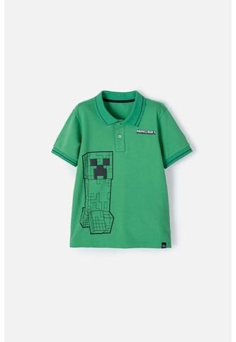 Camiseta Tipo Polo De Minecraft Verde  Para Niño 8 MINECRAFT