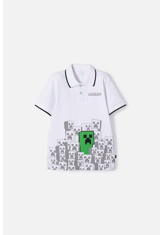 Camiseta Tipo Polo De Minecraft Blanca Para Niño 6 MINECRAFT