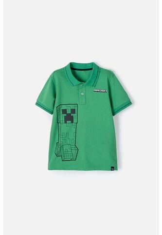 Camiseta Tipo Polo De Minecraft Verde  Para Niño 10 MINECRAFT