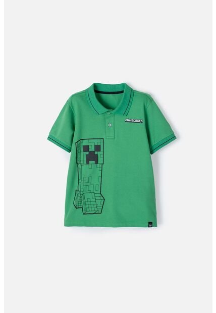 Camiseta Tipo Polo De Minecraft Verde  Para Niño 10