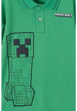 Camiseta Tipo Polo De Minecraft Verde  Para Niño 10