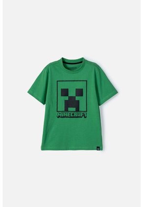Camiseta De Minecraft Verde Manga Corta Para Niño 10