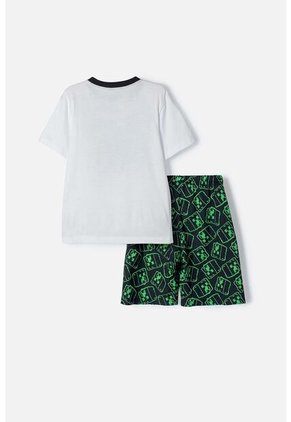 Pijama De Minecraft Blanca Y Negra De Bermuda Para Niño 10