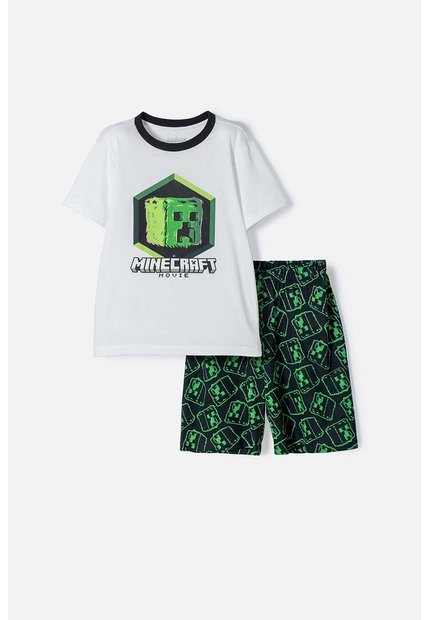 Pijama De Minecraft Blanca Y Negra De Bermuda Para Niño 10