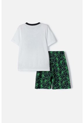 Pijama De Minecraft Blanca Y Negra De Bermuda Para Niño 10