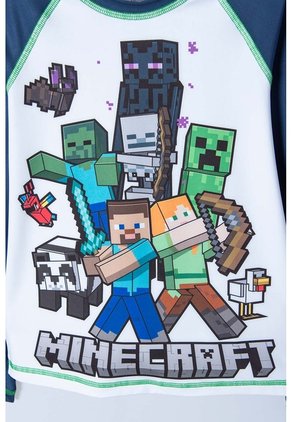 Camiseta De Baño De Minecraft Azul Y Blanca Manga Larga Para Niño 12