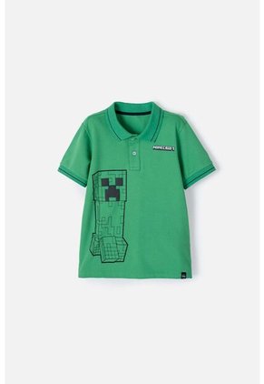 Camiseta Tipo Polo De Minecraft Verde Para Niño 8