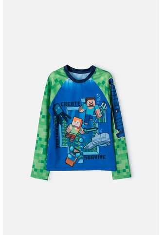 Camiseta De Baño Minecraft Manga Larga Verde Y Azul Para Niño 12 MINECRAFT
