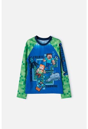 Camiseta De Baño Minecraft Manga Larga Verde Y Azul Para Niño 10