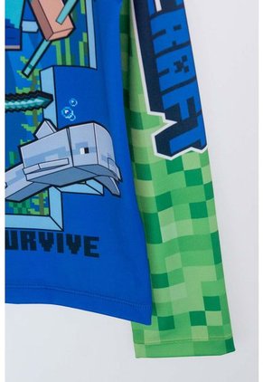 Camiseta De Baño Minecraft Manga Larga Verde Y Azul Para Niño 10