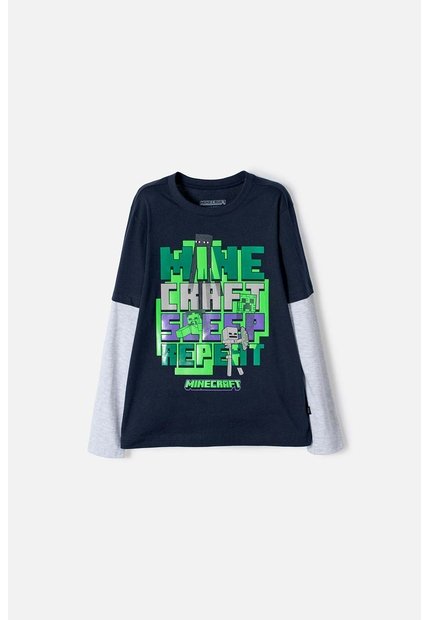 Camiseta De Minecraft Manga Larga Azul Para Niño 8