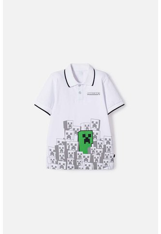 Camiseta Tipo Polo De Minecraft Blanca Para Niño 10 MINECRAFT