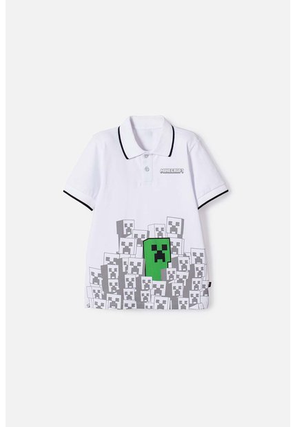 Camiseta Tipo Polo De Minecraft Blanca Para Niño 10