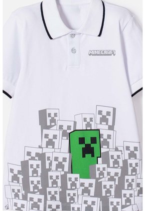 Camiseta Tipo Polo De Minecraft Blanca Para Niño 10