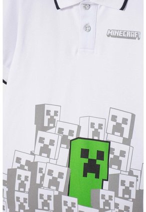 Camiseta Tipo Polo De Minecraft Blanca Para Niño 10