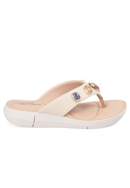 Sandalia Plana Tres Puntadas Blanco-Crema Modare