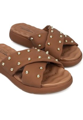 Sandalia Plana Nobuck Café-Avella Dorado Modare