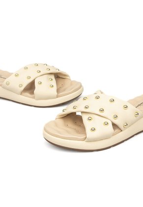 Sandalia Plana Nobuck Dorado Crema Modare