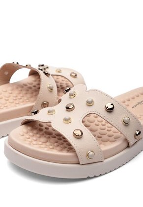 Sandalia Plana Slide Crema Modare