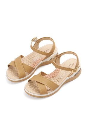 Sandalia Plana Camara Taupe - Dorado Modare