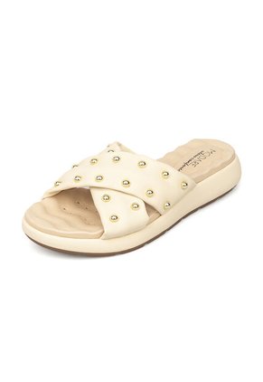 Sandalia Plana Nobuck Dorado Crema Modare