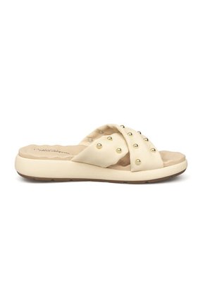 Sandalia Plana Nobuck Dorado Crema Modare