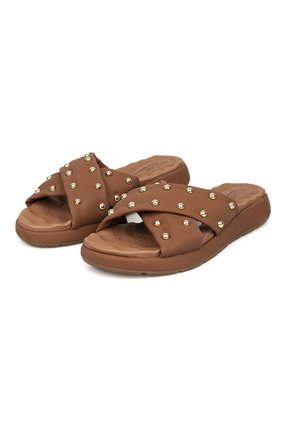 Sandalia Plana Nobuck Café-Avella Dorado Modare