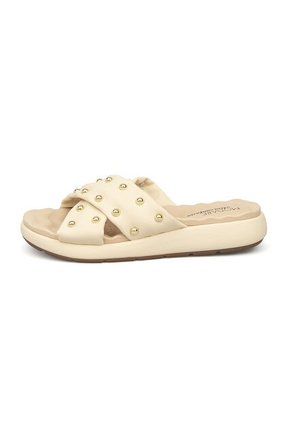 Sandalia Plana Nobuck Dorado Crema Modare