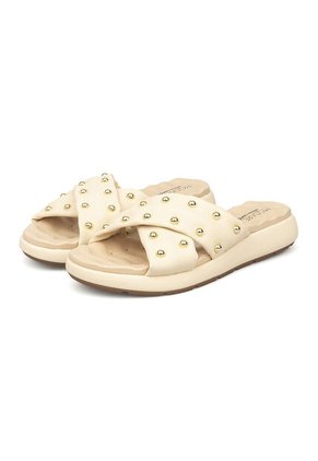 Sandalia Plana Nobuck Dorado Crema Modare