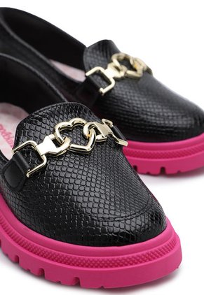 Mocasín Negro-Fucsia-Dorado Molekinha