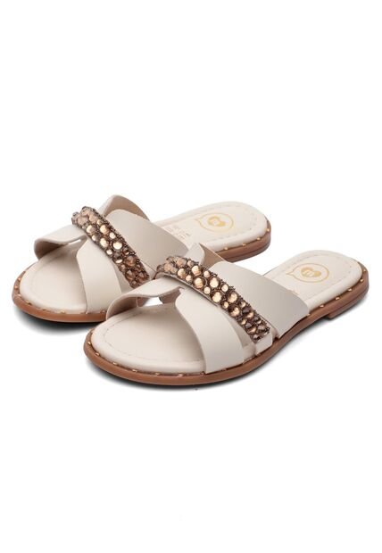 Sandalia Plana Mule Niña Marfil-Dorado Molekinha