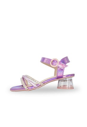 Sandalia Tacón De Corazón Morado Holográfico  Molekinha