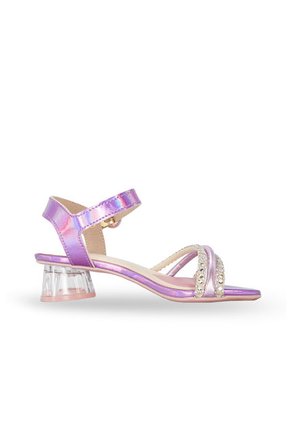 Sandalia Tacón De Corazón Morado Holográfico  Molekinha