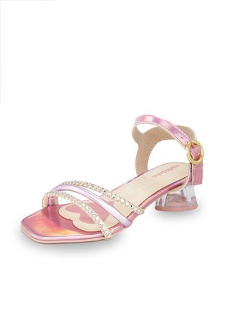 Sandalia Tacón De Corazón Rosa Holográfico  Molekinha Molekinha