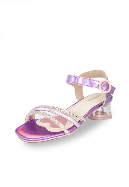 Sandalia Tacón De Corazón Morado Holográfico  Molekinha