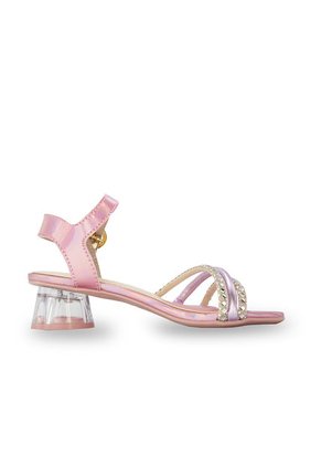 Sandalia Tacón De Corazón Rosa Holográfico  Molekinha