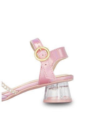 Sandalia Tacón De Corazón Rosa Holográfico  Molekinha