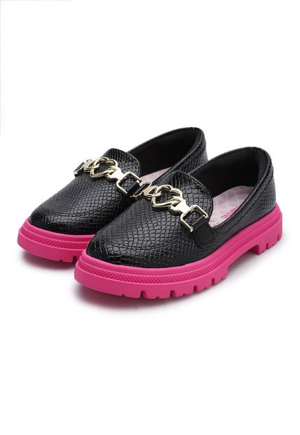 Mocasín Negro-Fucsia-Dorado Molekinha