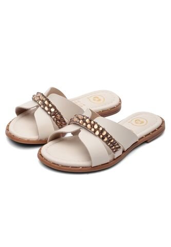 Sandalia Plana Mule Niña Marfil-Dorado Molekinha Molekinha