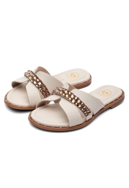 Sandalia Plana Mule Niña Marfil-Dorado Molekinha