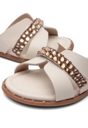 Sandalia Plana Mule Niña Marfil-Dorado Molekinha