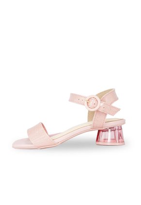 Sandalia Tacón De Corazón Rosa Glitter Molekinha