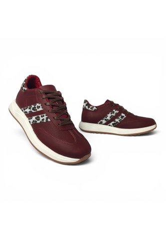 Tenis En CUERO Para Mujer Marca Moreliber Ref Elite Color Vino-Animal Print Monserrate